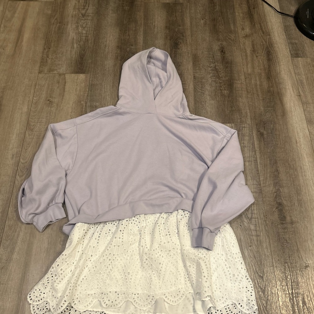 Anthropologie Lavender Hoodie with White Eyelet Hem